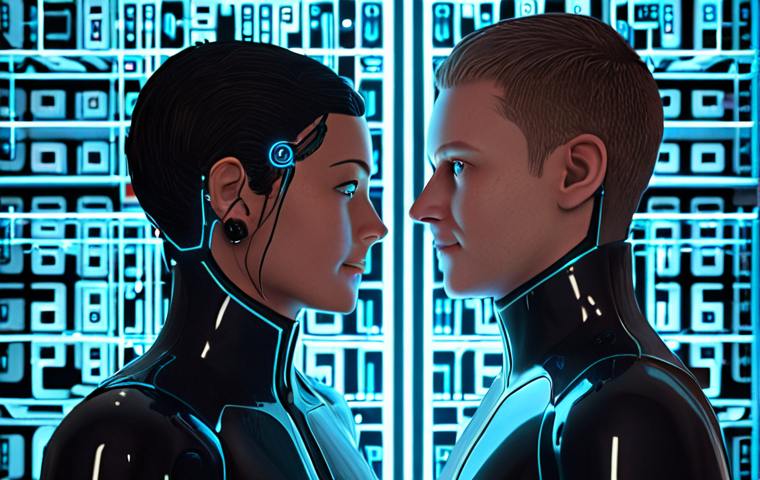 **
Prompt: "End-to-end encryption in a virtual world chat. Two avatars having a private conversation with a visual representation of a secure, encrypted connection. Futuristic, digital aesthetic."
**