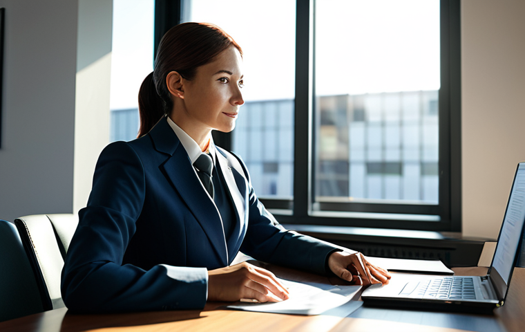 **

"Modern office setting. A professional businesswoman in a modest business suit sits at a desk. Sunlight streams through the window, highlighting the clean lines of the office and a graph showing economic growth. Appropriate attire, perfect anatomy, natural proportions, safe for work, professional."

**
