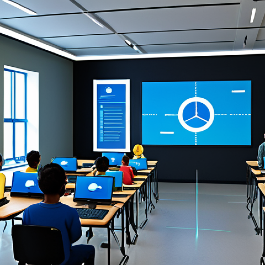 Virtual Classroom of the Future**
Prompt: A diverse group of students, fully clothed in casual clothing, attending a virtual class inside a detailed metaverse environment. The classroom features holographic displays, interactive simulations, and a friendly AI teacher avatar. Focus on technology and inclusion. safe for work, appropriate content, family-friendly, perfect anatomy, correct proportions, natural pose, professional illustration, high quality.
**