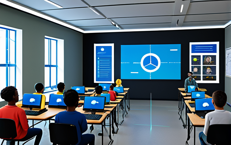 Virtual Classroom of the Future**

Prompt: A diverse group of students, fully clothed in casual clothing, attending a virtual class inside a detailed metaverse environment. The classroom features holographic displays, interactive simulations, and a friendly AI teacher avatar. Focus on technology and inclusion. safe for work, appropriate content, family-friendly, perfect anatomy, correct proportions, natural pose, professional illustration, high quality.

**