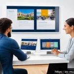 Home 22 거버넌스 모델과 사용자의 신뢰 구축 - A modern digital workspace scene showing a diverse group of Spanish-speaking professionals collabora...