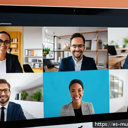 Home 33 가상 환경 내 이해관계자 관리와 거버넌스 - A diverse remote team engaged in a lively virtual meeting on a large computer screen, showing active...